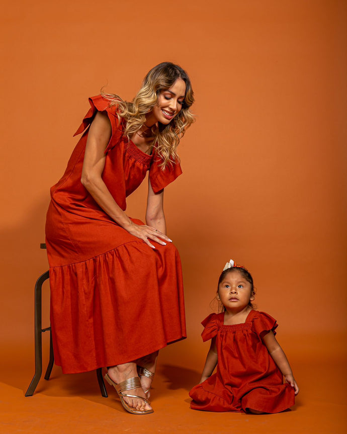 Mia Kids Dress - Daughter & Mom Matching - Terracota