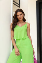 Load image into Gallery viewer, Green Matching Set -Tall Side  Button Detail Hem - Wide Legs Pants
