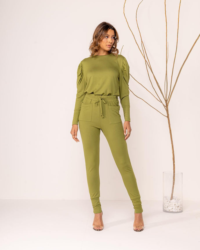 Lily 2 Pieces Tracksuit - Long Sleeves - Set Top and Pants - Green