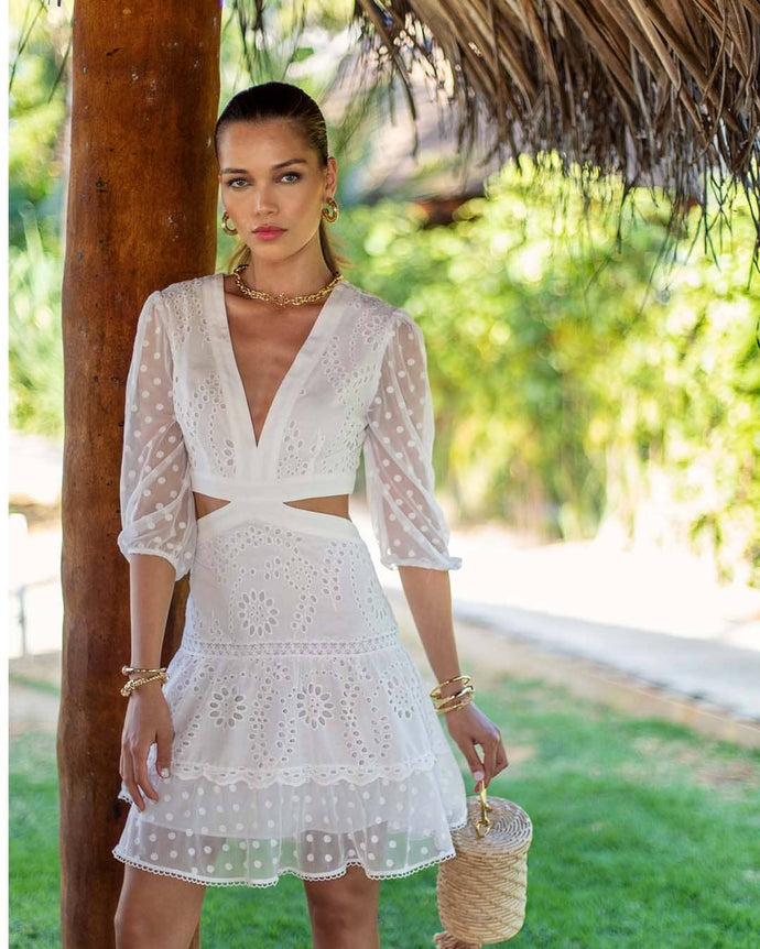 White Mini Dress Cut Off - Lace Cut Off Dress