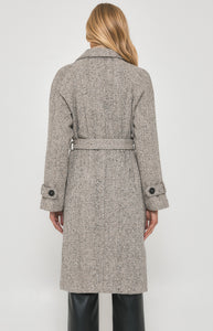 Faux Wool Tweed Double Breasted Coat